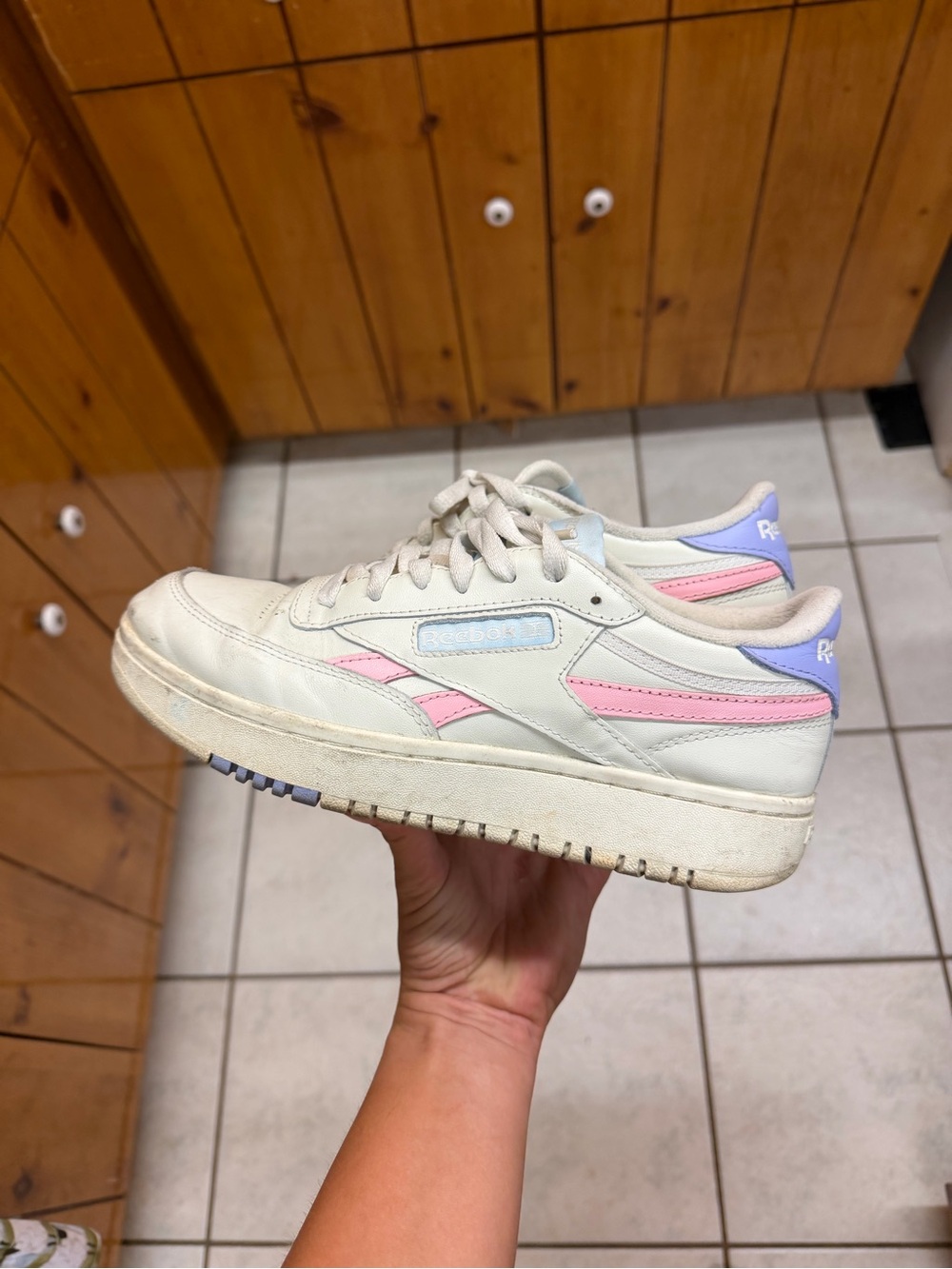 Reebok Women's double C Low-Top Sneaker in Cream with Pink & Lavender Accents